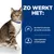 Tekst: Zo werkt het. Bevordert de gewenste pH-waarde van de urine (pH 5,9–6,1). Laag magnesium- en fosforgehalte. Afbeelding van een kat met blauwe halsband.