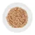 Close-up of shredded tuna in a white bowl, suitable as pet food.
