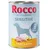 Boîte Rocco Sensitive 400 g, Chicken & potato, Single 1 Protein, Huhn & Kartoffel, Poulet et pomme de terre. Illustration chien, morceaux de poulet et pommes de terre visibles.