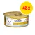 Purina Gourmet Gold Feine Pastete mit Thunfisch, burk med bild på vit katt och paté, gul cirkel med röd text: 48x Purina Gourmet Gold Feine Pastete mit Thunfisch, burk med bild på vit katt och paté, gul cirkel med röd text: 48x