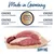 Made in Germany. Ohne zugesetztes Getreide, Zucker, künstliche Farbstoffe und Aromastoffe. 100% tierisches Protein am Gesamtprotein. Happy Dog Logo sichtbar.