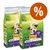 Due confezioni di crocchette per cani Purina Bonzo, testo visibile: 5 Beloftes, Rund en Lam, 1,5 kg. Simbolo percentuale bianco su sfondo arancione in alto a destra.