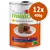 Natural Trainer con pollo, 12x400g, per cani medium & maxi >11 kg adult (>12 mesi), con radice di cicoria. Immagine della lattina e del prodotto su piatto.