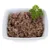 Bowl filled with minced meat pet food, garnished with a sprig of parsley.
