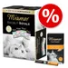 Miamor Ragout Royale -kissanruokapakkaus 12×100g ja Miamor Cat Snack Multi-Vitamin-Cream, pakkauksissa näkyy kissoja ja tarjousprosenttimerkki