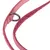 Close-up van een roze halsband met zachte voering en zwarte metalen ring.