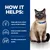 Image lists benefits: helps with food-related causes of skin irritation, helps promote a healthy skin barrier, provides excellent stool quality. Cat shown beside text.
