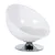 Round white pet bed with transparent plastic frame, soft faux fur cover and chrome metal base.