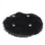 Black, oval cushion with soft fur cover and four transparent buttons on the top.