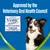 Approved by the Veterinary Oral Health Council. VOHC accepted, helps control tartar. Dog holding dental chew in mouth. www.VOHC.org.