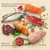 Afbeelding met vis, zalm, rundvlees, kipfilet, lever, ei, appel, zoete aardappel, spinazie en kruiden. Tekst: Veel vlees, vis & geselecteerde dierlijke ingrediënten. Lekker fruit, groenten & kruiden. Graanvrij.
