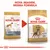 Comparação de embalagens Royal Canin Adult Boxer. Texto: 'NOVA IMAGEM, MESMA FÓRMULA'. Ambas mostram cão Boxer e croquete, com detalhes em inglês e francês.
