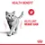 Text: HEALTH BENEFIT. Helps limit weight gain. Red icon with gauge and 'Kcal'. Image of a cat walking. Royal Canin crown symbol bottom right.