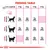 Cat feeding table by weight: underweight 3–5 kg 52–75g, ideal weight 3–6 kg 44–72g, overweight 4–6 kg 43–57g. Water icon shown. All weights in grams per day.