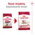 Royal Canin medium ageing 10+ hondenvoer, oude en nieuwe verpakking naast elkaar. Tekst: Nieuwe verpakking, Geoptimaliseerde formule, Muscle mass support, Size M, medium ageing 10+.