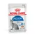 Royal Canin Indoor Sterilised kattemad 85 g. Tekst: suitable for sterilised cats, loaf-mousse-patê, digestive & urinary health, indoor adult cats. Billede af kat og foderpate.