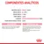 Componentes analíticos: proteína bruta 12 %, grasa bruta 4 %, ceniza bruta 1,5 %, fibra bruta 0,4 %, humedad 79,8 %, DHA 0,04 %. Composición y aditivos nutricionales detallados.