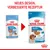 Comparaison de deux sachets Royal Canin Puppy Medium 140 g, ancien et nouveau design. Texte en haut : NEUES DESIGN, VERBESSERTE REZEPTUR (allemand). Indication poids adulte 11–25 kg.