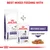 Mixed feeding recommendation with Royal Canin Neutered Adult dry food and wet food pouches, featuring thin slices in gravy.