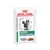 Royal Canin Veterinary Satiety Weight Management, thin slices in gravy, bustina con immagine di gatto e scritte in inglese sul controllo del peso.