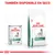 Royal Canin Satiety Weight Management para perros, disponible en lata y saco. Texto visible: 'TAMBIÉN DISPONIBLE EN SECO'. Imagen de perro en ambos envases. Royal Canin Satiety Weight Management para perros, disponible en lata y saco. Texto visible: 'TAMBIÉN DISPONIBLE EN SECO'. Imagen de perro en ambos envases.
