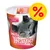 Envase de snacks para gatos Smilla Hearties, texto visible: 'mit tierischen Proteinen'. Símbolo de porcentaje en círculo amarillo indica oferta o descuento. Envase de snacks para gatos Smilla Hearties, texto visible: 'mit tierischen Proteinen'. Símbolo de porcentaje en círculo amarillo indica oferta o descuento.