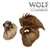 Oreilles de bœuf séchées avec poils, deux pièces visibles. Marque Wolf of Wilderness en haut à droite.