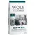 Ambalaj Wolf of Wilderness Deep Seas, 12 kg, 100% grain-free recipe, cu carne proaspătă de pui și hering, fructe de pădure, rădăcini și ierburi sălbatice. Text în germană și engleză.