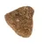 Close-up of a single triangular piece of dry pet food kibble, showing its texture and shape.