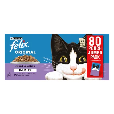 Felix Original Pouches Jumbo Pack 80 x 85g - Mixed Selection in Jelly Felix Original Pouches Jumbo Pack 80 x 85g - Mixed Selection in Jelly