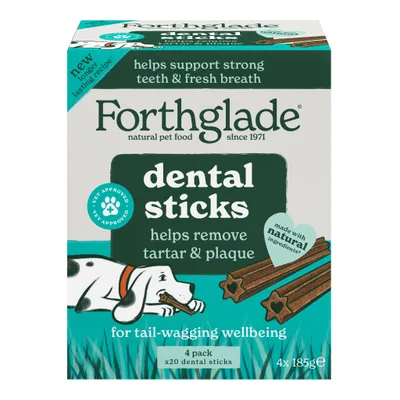 Dental sticks, helps remove tartar and plaque, supports strong teeth and fresh breath, made with natural ingredients. Pack contains 4 x 185g, total 20 dental sticks.