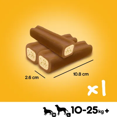 Hundgodis med måtten 10,8 cm x 2,6 cm. Passar hundar från 10–25 kg, storlek M till L. Förpackningsinnehåll: 1 styck.