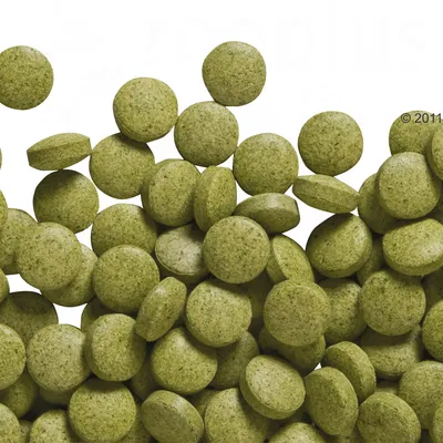 Grüne Tabletten in runder Form, lose angeordnet. Produktabbildung ohne weitere sichtbare Informationen.
