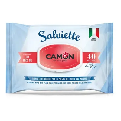 Camon Reinigungstücher mit Teebaumöl-Duft, 40 Stück, Made in Italy. Masse: 30x20 cm. Für sanfte Fell- und Schnauzenreinigung.