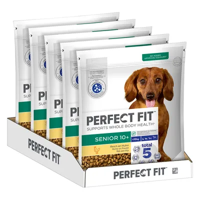Perfect Fit Senior 10+ hundefoder, rig på kylling, understøtter helkropssundhed. Med Total 5-formel og uden kunstige farvestoffer.