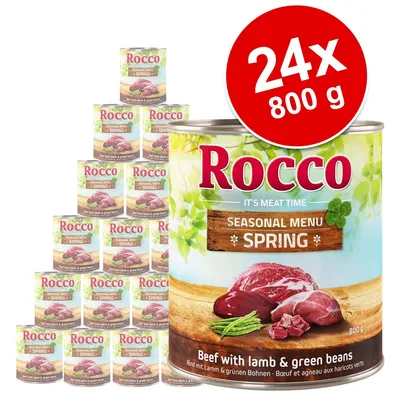 Rocco Seasonal Menu Spring, 24 Dosen à 800g, Beef with lamb & green beans. Aufschrift: Rind mit Lamm & grünen Bohnen.