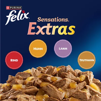 Sparpaket Felix "Sensations" 48 x 85 g - Fleischvielfalt in Sauce (Truthahn, Rind, Lamm, Ente) Sparpaket Felix "Sensations" 48 x 85 g - Fleischvielfalt in Sauce (Truthahn, Rind, Lamm, Ente)