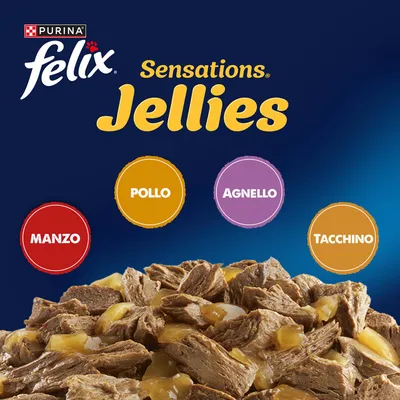 Felix Sensations Extras 24 x 85 g Pacco misto - Pollo, Agnello, Manzo, Tacchino Felix Sensations Extras 24 x 85 g Pacco misto - Pollo, Agnello, Manzo, Tacchino