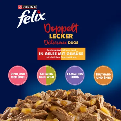 Felix Tendres Effilés Délicieux duo en gelée 24 x 85 g pour chat - sélection aux légumes Felix Tendres Effilés Délicieux duo en gelée 24 x 85 g pour chat - sélection aux légumes