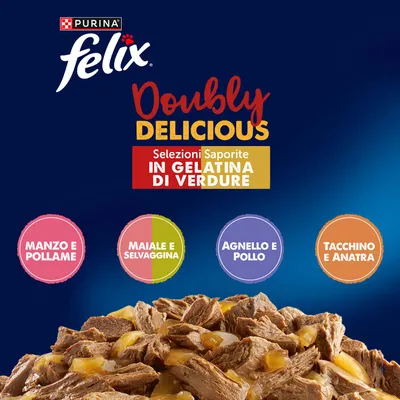 Felix Le Ghiottonerie Doppia Delizia 24 x 85 g - Varietà di carne con Verdura Felix Le Ghiottonerie Doppia Delizia 24 x 85 g - Varietà di carne con Verdura
