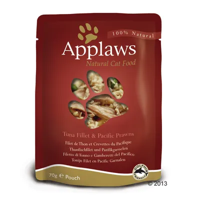 Applaws Natural Cat Food, 100% Natural, Thunfischfilet und Pazifikgarnelen, 70g Beutel, Dolphin Friendly.