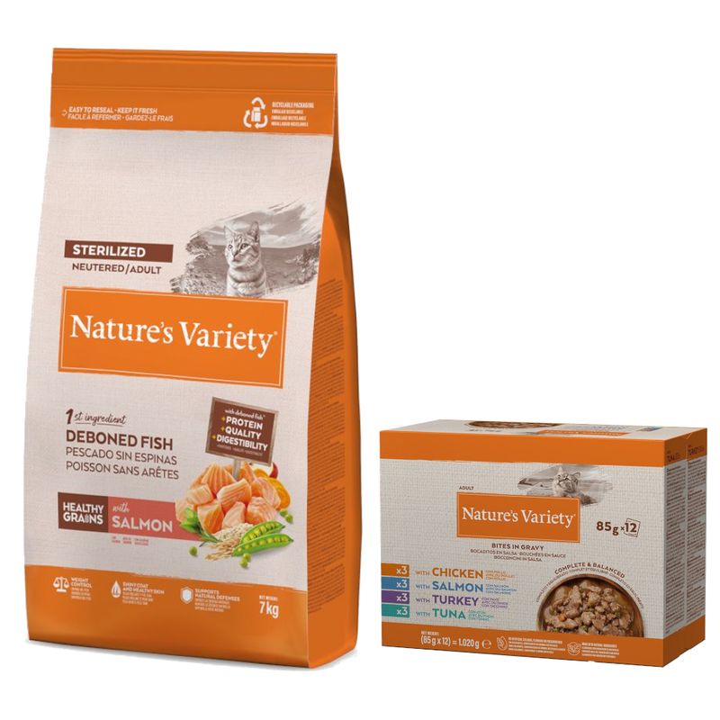 7 кг Nature's Variety + Nature's Variety Bites Mix (4 сорта) в соусе 12 x 85 г в подарок!