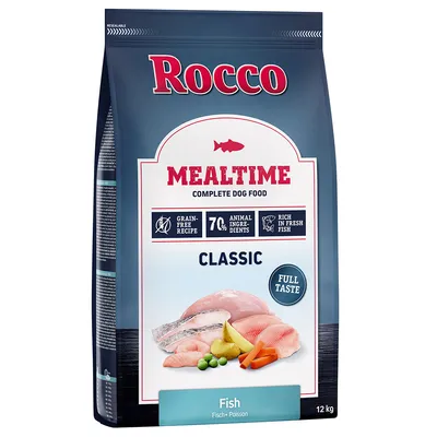 Rocco Mealtime Classic karma dla psów z rybą, bezzbożowa receptura, 7% składników pochodzenia zwierzęcego, bogata w świeżą rybę. Wielkość opakowania: 12 kg.