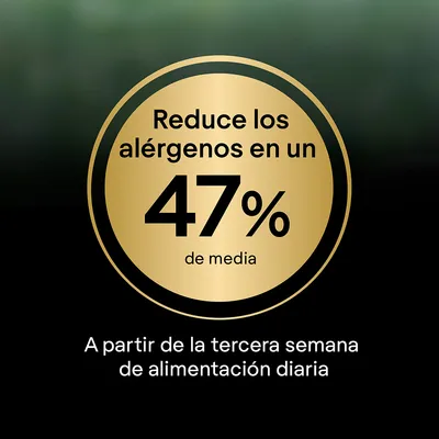 Reduce los alérgenos en un 47 % de media. A partir de la tercera semana de alimentación diaria.