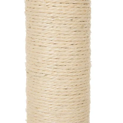 Detail sisalového stĺpika, povrch z prírodného sisalu, vhodný ako náhradná časť pre škrabadlá. Viditeľná štruktúra lana a svetlá farba materiálu.