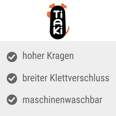 Tiaki. Hoher Kragen, breiter Klettverschluss, maschinenwaschbar.