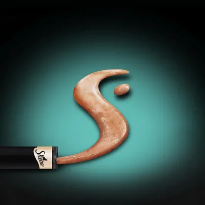 Tube Sheba ouvert avec une pâte marron disposée en forme de virgule sur fond vert. Marque Sheba visible sur l’emballage.