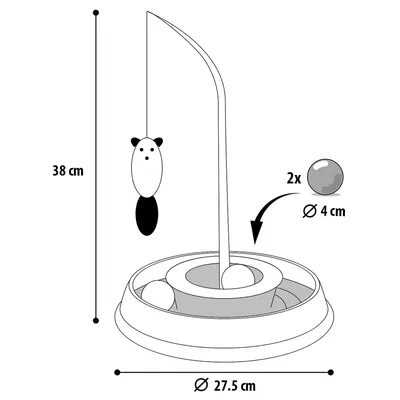 Spielzeug mit einer Höhe von 38 cm, einem Durchmesser von 27,5 cm und zwei Bällen mit je 4 cm Durchmesser. Enthält hängendes Panda-Spielzeug.