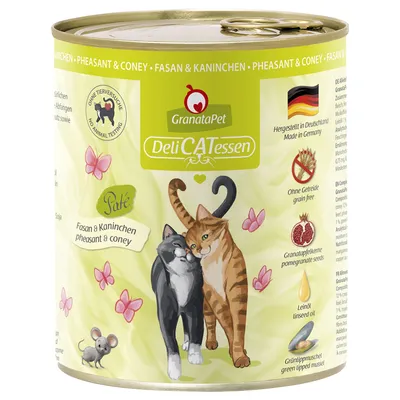 GranataPet DeliCATessen Paté Fasan & Kaninchen. Ohne Tierversuche, hergestellt in Deutschland, ohne Getreide, mit Granatapfelkernen, Leinöl und Grünlippmuschel.