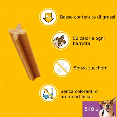 Barretta con basso contenuto di grassi, 50 calorie ogni barretta, senza zucchero, senza coloranti o aromi artificiali. Indicazione peso: 5–10 kg.